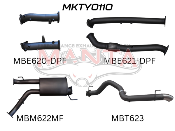 Toyota Landcruiser VDJ200 Manta DPF 3in Dual NO Cat, Muffler, 4in Tailpipe